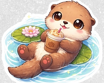 Autocollant PNG de loutre chibi | Clipart kawaii, arrière-plan transparent (téléchargement numérique)