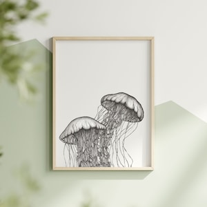 Jellyfish Art Print | Sea Life Wall Art | Vintage Coastal Animal Art Poster | Home, Nursery Decor Gift Idea