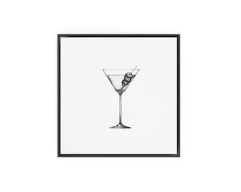 Extra Dirty Martini Art Print | Vintage Classic Cocktail Art Poster | Minimalist Martini Wall Art | Black and White Bar Cart Decor