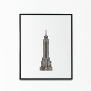Impresión del Empire State Building / Monumento icónico de Nueva York / Cartel de viaje de Nueva York / Regalo de decoración de arte de pared / Dibujos e ilustraciones de bellas artes