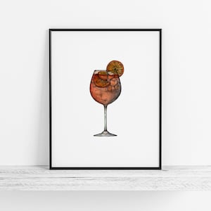 Aperol Spritz Art Print / Cartel de arte de cóctel clásico vintage / Arte de pared de cóctel minimalista / Impresión de carrito de bar colorido / Decoración de verano
