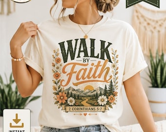 Walk By Faith Christian PNG, 2 Korinther 5: 7 Bibel Vers Design (Digitaler Download)