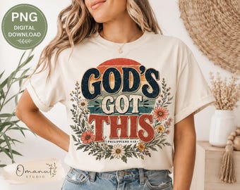 Gott hat dieses Retro Floral PNG, Christian Glaube Sublimationsdesign (Digitaler Download)