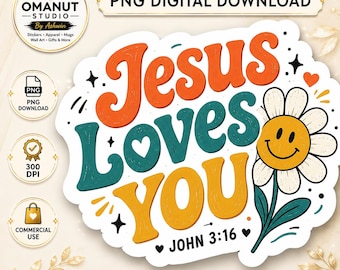Jesus liebt dich, Johannes 3:16 Retro Daisy Christian Art (Digitaler Download)