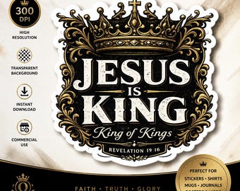 Jesus ist König PNG, christlicher Aufkleber Design, Offb 19:16 (Digitaler Download)