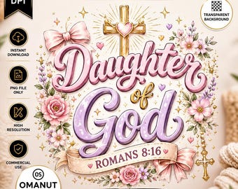 Tochter Gottes PNG, Römer 8:16 Bibelvers, florales christliches Design (digitaler Download)