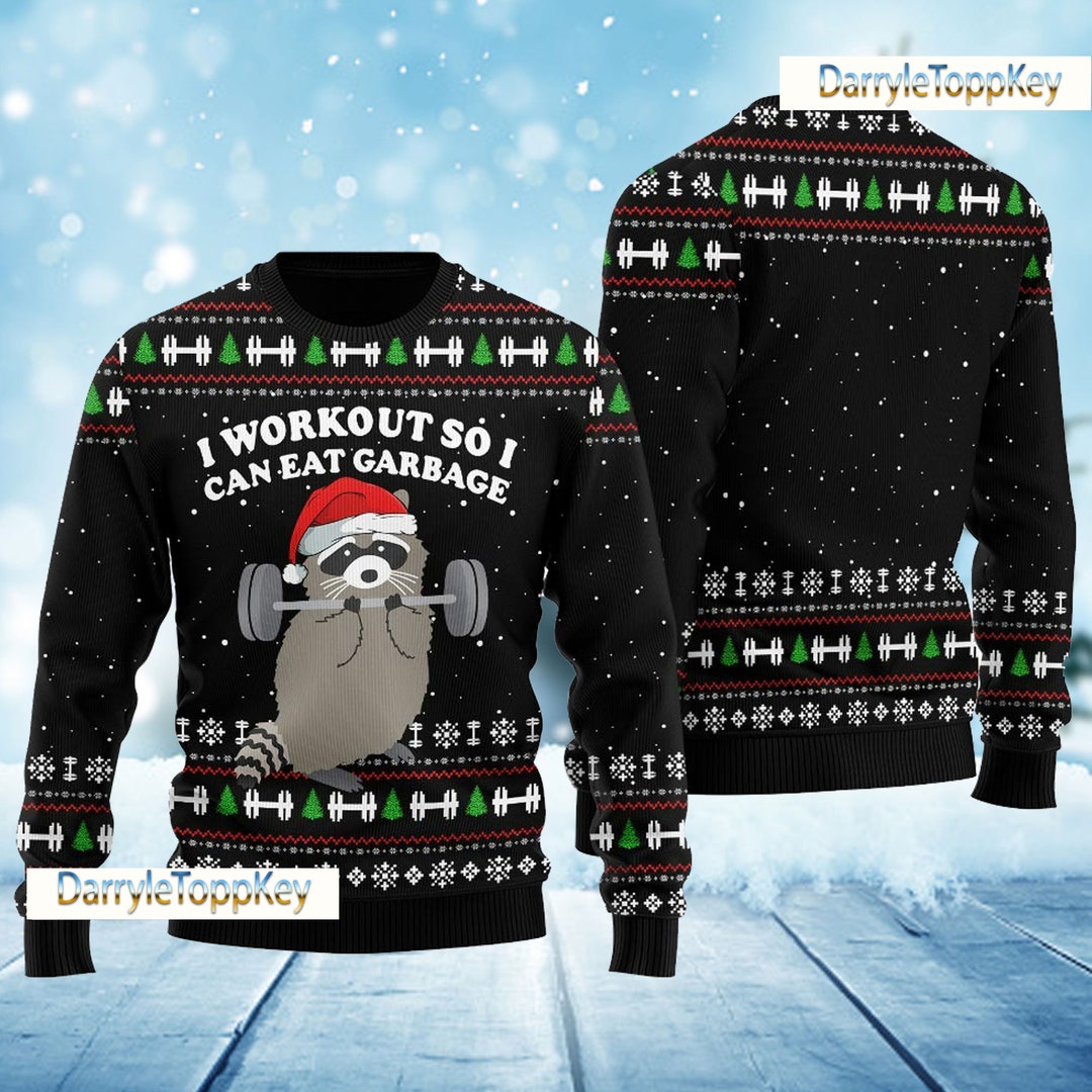 Racoon Work Out Christmas Ugly Sweater Funny Raccoon Ugly - Etsy