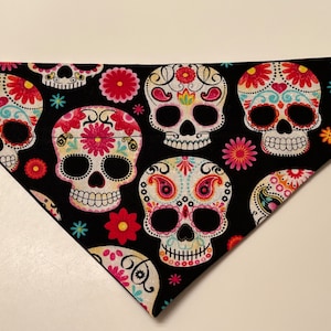 Day of the Dead, Dia de Los Muertos, Skull Fabric Pet Bandana - over the collar, reversible, dog, puppy, cat, bandana, pet gift, pet scarf