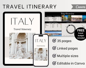 Travel Itinerary, trip planner, travel packing list, travel guides, excel travel budget, travel agency planner template, vacation checklist