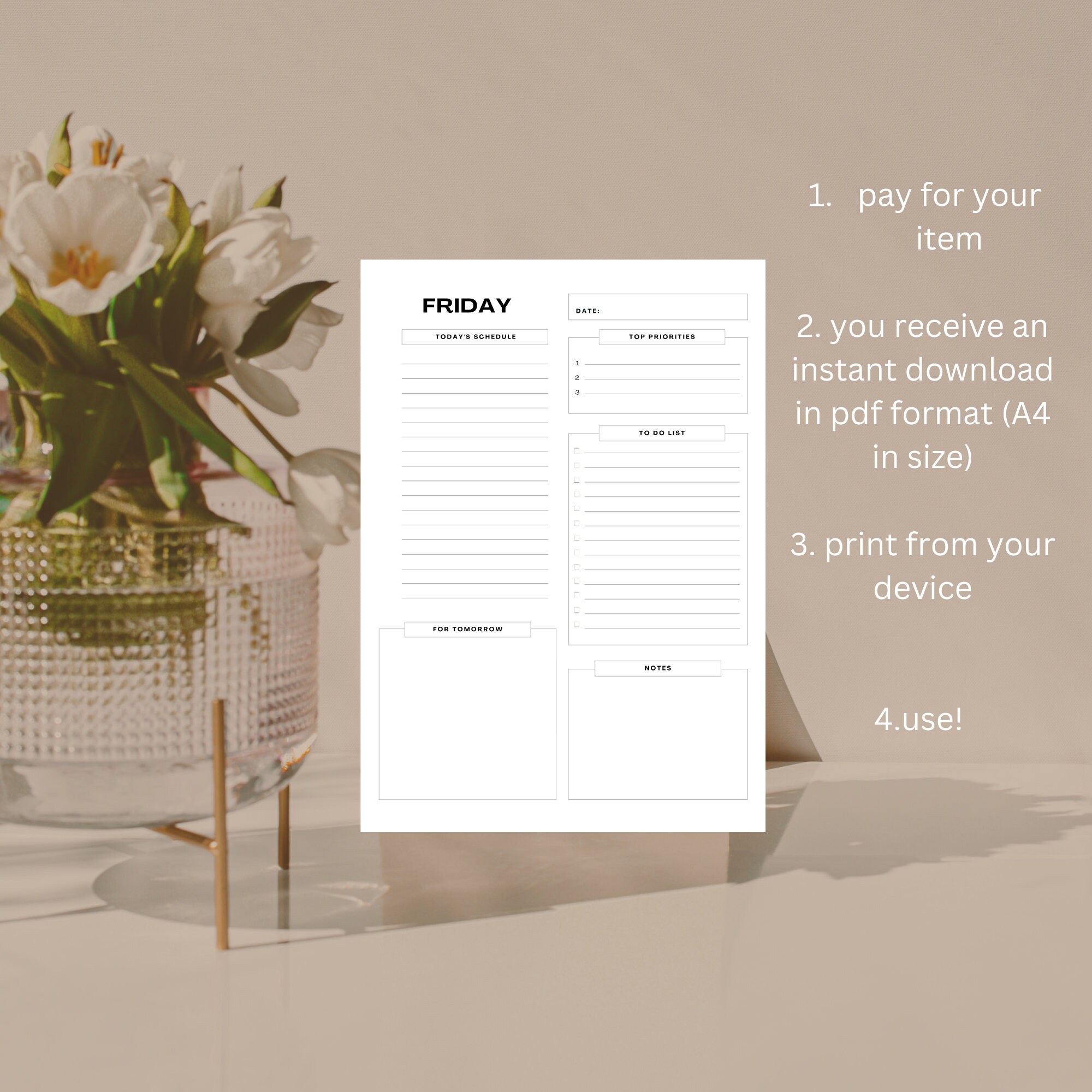 Daily Planner Friday Template Printable A4 PDF Format - Planner ...