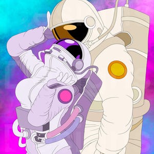 Pareja de astronautas / Decoración de pared adorable, póster imprimible, arte de dibujos animados, gráfico de camiseta