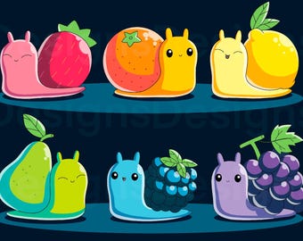 Rainbow Fruit Snails | Cute Wall Decor, Printable Poster, Cartoon Art, T-shirt Graphic