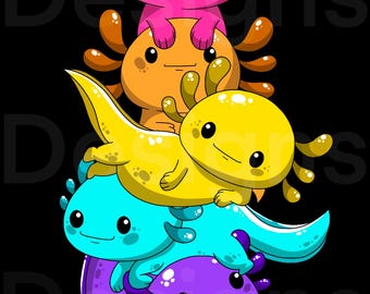 Rainbow Axolotl | Cute Wall Decor, Printable Poster, Cartoon Art, T-shirt Graphic