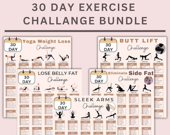 30 Day Workout Challenge Bundle - Home Office Fitness Guide - Full Body Training Yoga Tracker - Build Muscle & Tone At Home With Bodyweight