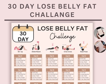 30 Day Lose Belly Fat Workout Challenge - At Your Home or Office - Stomach Exercise Waist Tranining Tracker - Flat Abs - Summer Bikini Body