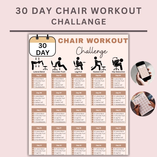 30 Day Chair Workout Challenge - Home Office Yoga Guide - All Body Exercise - Fitness Tracker - Natural Sexy Summer Use Bodyweight Get Toned