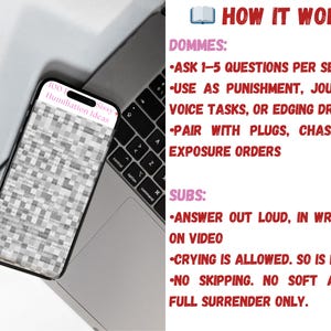 Break your submissive with this filthy interrogation-style PDF. Use for cuckold training, sissy journaling, or domme-led control rituals.