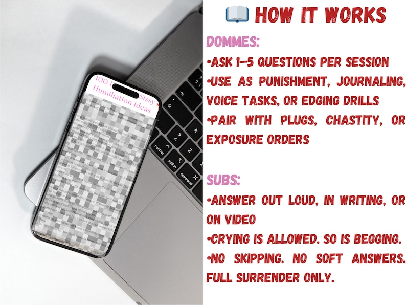Break your submissive with this filthy interrogation-style PDF. Use for cuckold training, sissy journaling, or domme-led control rituals.