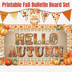 Herbst Bulletin Board Kit, druckbare Retro Herbst Klassenzimmer Dekoration mit Kürbissen, Willkommen zurück in der Schule Briefe Halloween Lehrer Tür Display