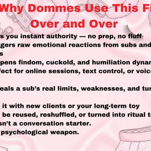 Kinky question challenge for submissive emotional control. Use with sissies, cucks, brats, or freaks. Ideal for print or digital play.