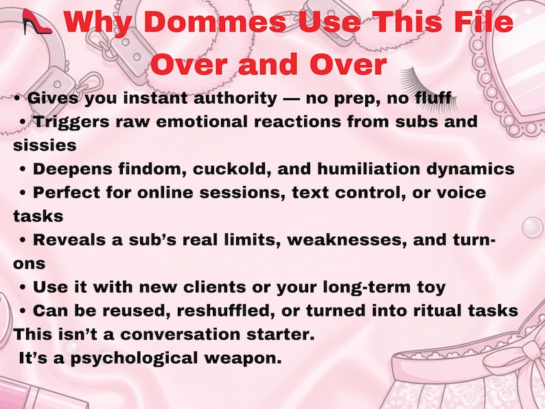 Kinky question challenge for submissive emotional control. Use with sissies, cucks, brats, or freaks. Ideal for print or digital play.