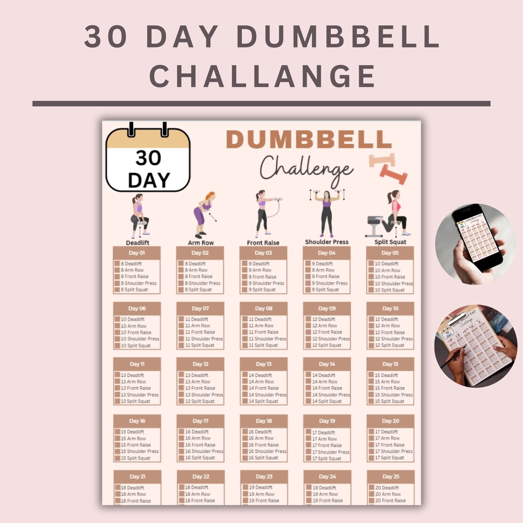 30 Day Dumbbell Workout Challenge Home Office Fitness Guide Full Body Training Yoga Tracker Build Muscle Tone at Home Bodyweight Etsy