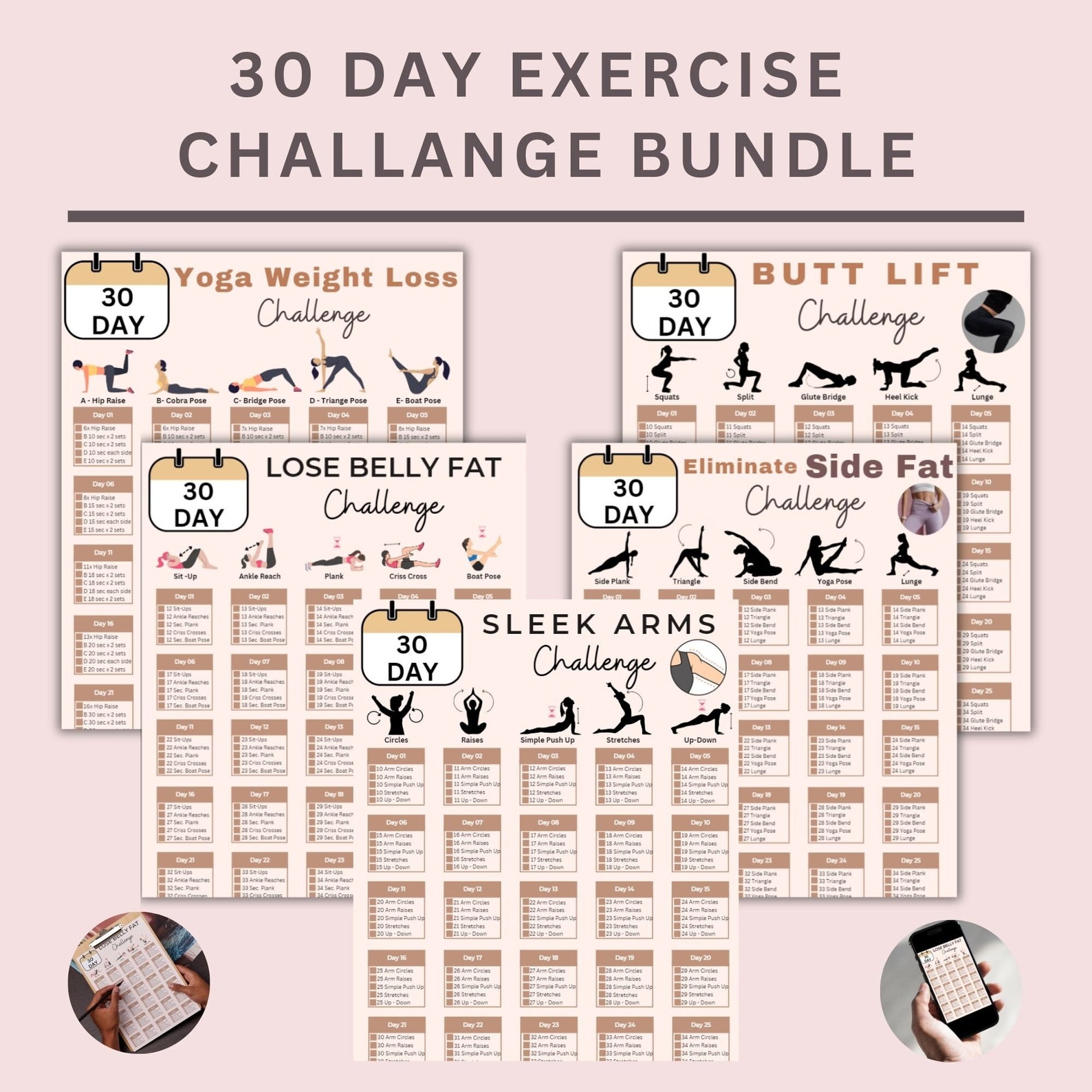 30 Day Workout Challenge Bundle - Home Office Fitness Guide - Full Body ...