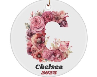 Letter C Ornament, Letter C Wall Decor, Floral Letter C, Monogrammed Ornament, Name Year Ornament
