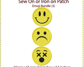 Emoji Patch Bundle: Sew On or Iron On (3 x 2.6 inches)