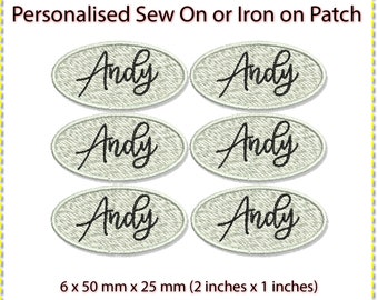 Personalized 6 x 50mmx25mm Oval Name Patch. Iron on or stitch on