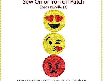 Emoji Patch Bundle: Sew On / Iron On (3 x 2.6 inches)