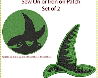 Elphaba Patch Set: Embroidered Witch Hat & Face Appliques
