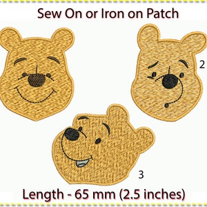 Patches, sew on or iron on. Pooh Bear shaped face. Winnie the Pooh and friends. Longest length 6.5 mm (2.5 inches).