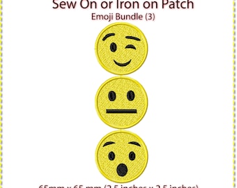Emoji Patch Bundle: Sew On or Iron On (3 x 2.6 inches)
