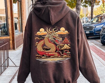 Year of Dragon Hoodie Dragon Hoodie Dragon Chinese New Year 2024 Harajuku Hoodie Japanese Hoodie Japan Hoodie Back Print Hoodie Zodiac Sign