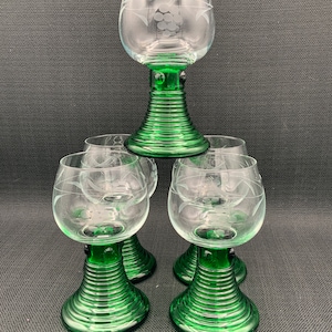 Hand Blown Roemer Green Goblets, Ribbed Stem Glasses, CRISTAL D&#39;ARQUES-DURAND, Wine Water Margarita