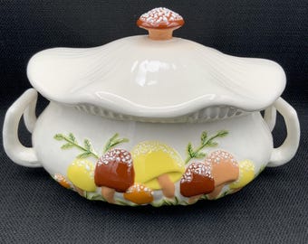 Cazuela vintage de champiñones Arnels, utensilios de cocina coleccionables, utensilios de cocina retro, fuente de cerámica para hornear, decoración de champiñones