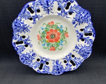Vintage Alcobaça Floral Wall Plate, Portuguese Pottery, Art