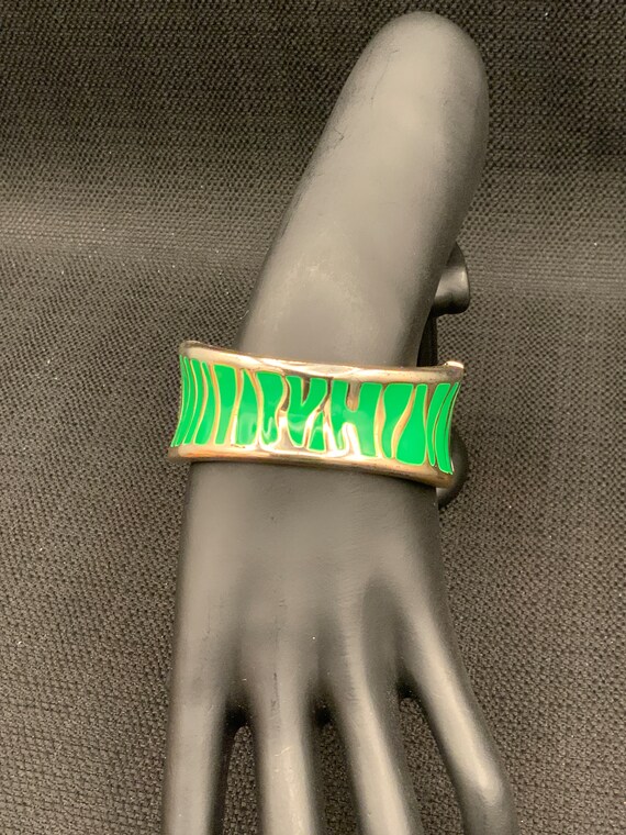 Green Enamel Bold Cuff, Chunky Bracelet, Womans J… - image 3
