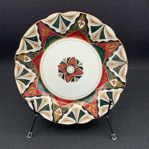 Antique Austria Cabinet Plate with Gold Geometric Pattern, Decorative Plate, Vintage Home Decor, Wall Art, Room Decor
