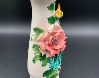 手描きイタリア製磁器花瓶、セラミックローズ、シャビーシックな装飾