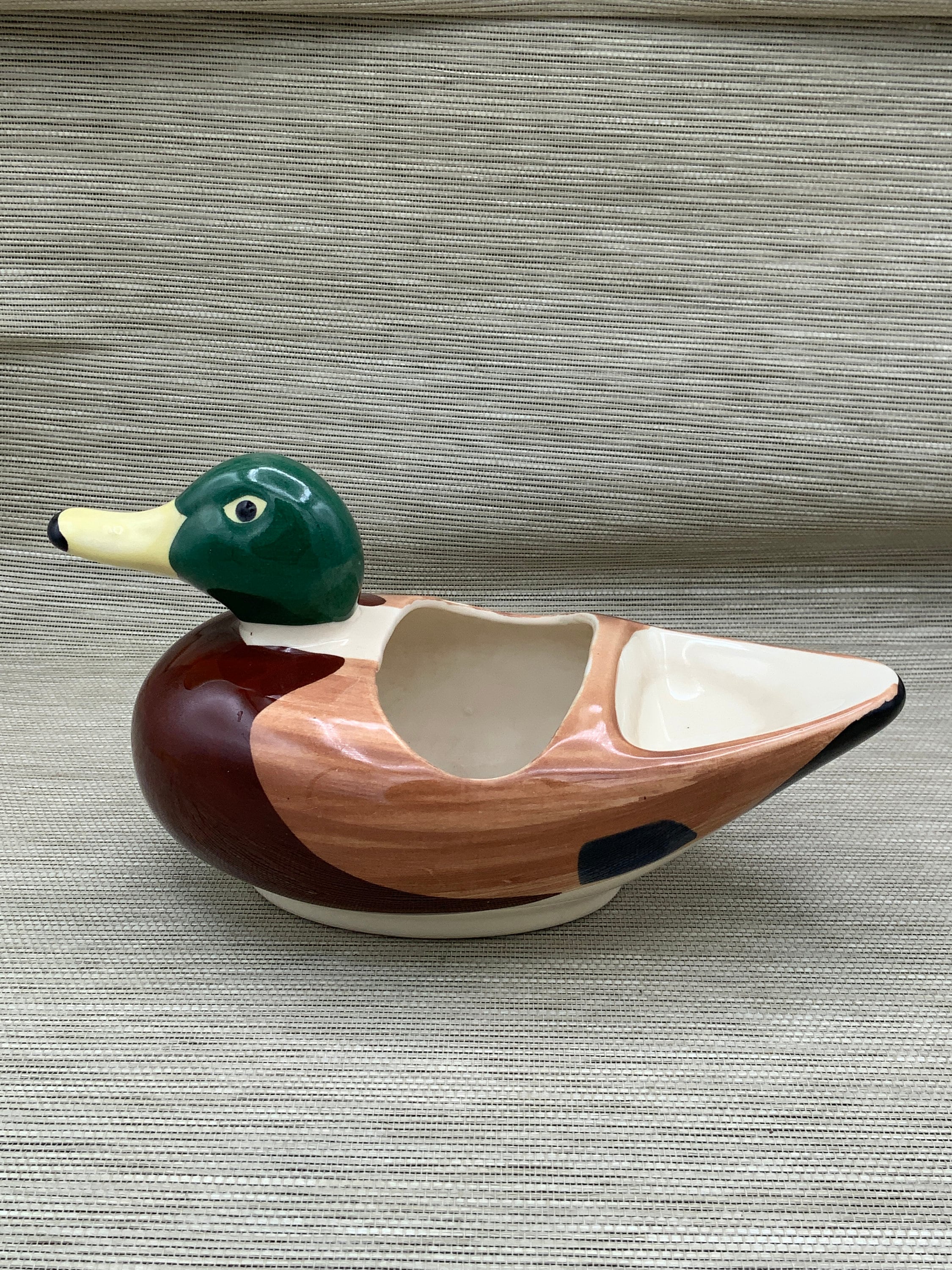 Vintage Ceramic Mallard Duck Planter, Duck Figurine Planter