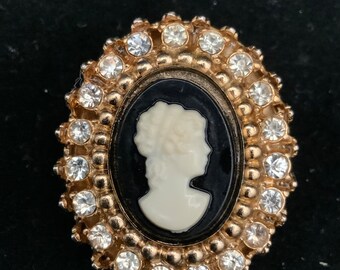 Vintage Coro Cameo Rhinestone Brooch Pin, Classic Costume