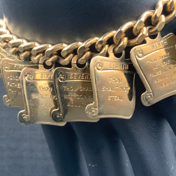 Vintage Gold Ten Commandments Bracelet, Religious Bracelet, Commandments Jewelry, Christian Jewelry, Religious Gift, Mother of Pearl Bible