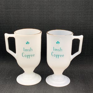 Set of 2 Irish Coffee Mugs, Vintage Milk Glass Cups, White Glassware, Brunch Mugs, Unique Kitchen Decor, Retro Kitchen Mugs, Gift For Her