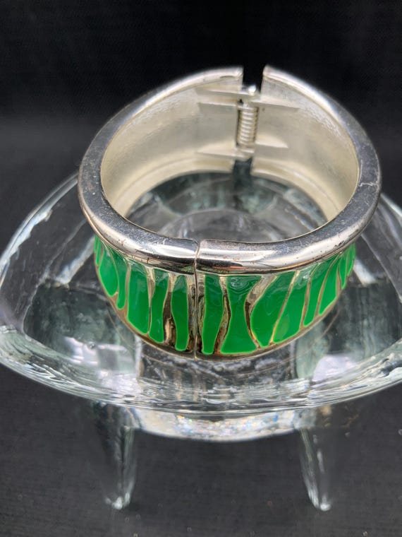 Green Enamel Bold Cuff, Chunky Bracelet, Womans J… - image 7