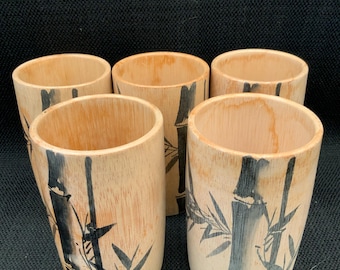 Vintage Bamboo Tumbler Set: 1970s Japanese Barware