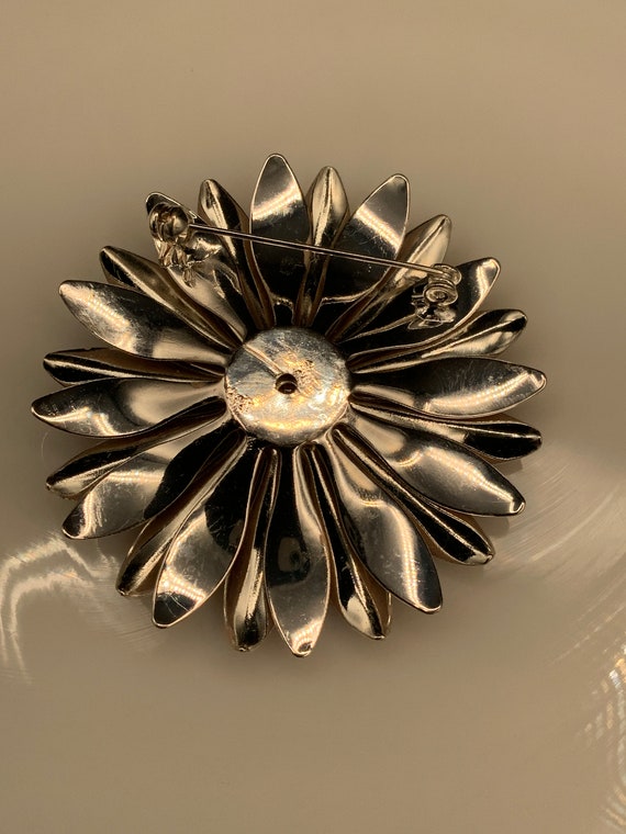 Vintage Enamel Rhinestone Flower Brooch Pin, Larg… - image 5