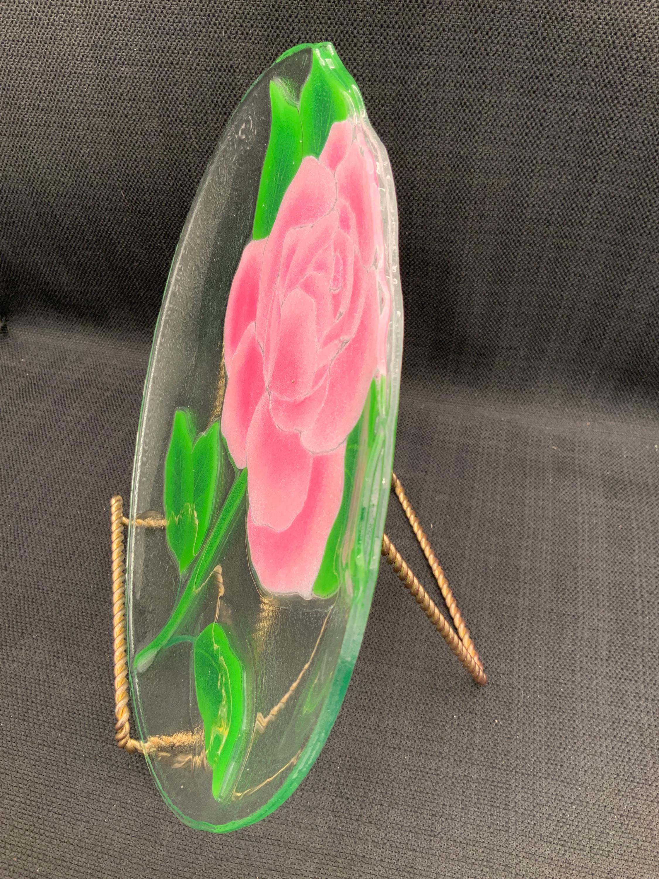 Peggy Karr Hibiscus Glass Plate, Floral Design, Shabby Chic Room