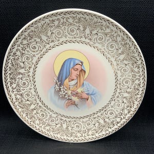 Vintage Sacred Heart of Mary Plate: Knowles Religious Collectible, Vintage Dinnerware, Shabby Chic Decor